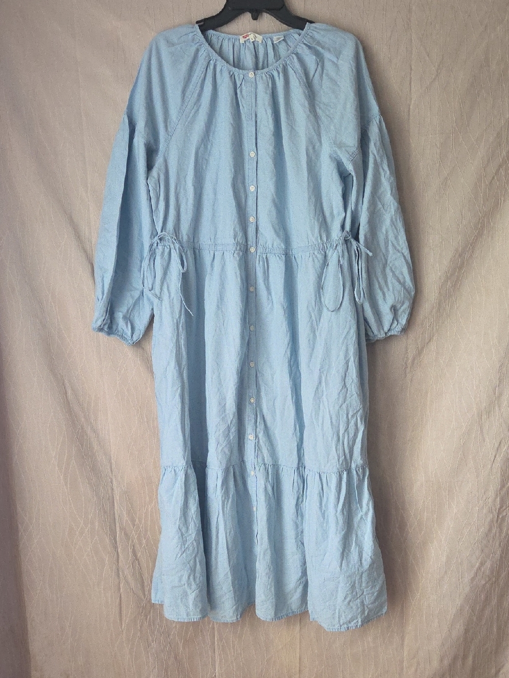 Levi's Light Blue Button-Front Maxi‎ Dress with Tie Waist